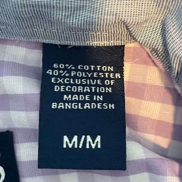 Chaps Long Meadow Classic Fit Button Down Shirt Lavender White Gingham Check M - Picture 4 of 6